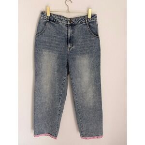 Pretty Garbage Acid Wash High Waisted Jeans Women Size L Pink Star Cuff Detail